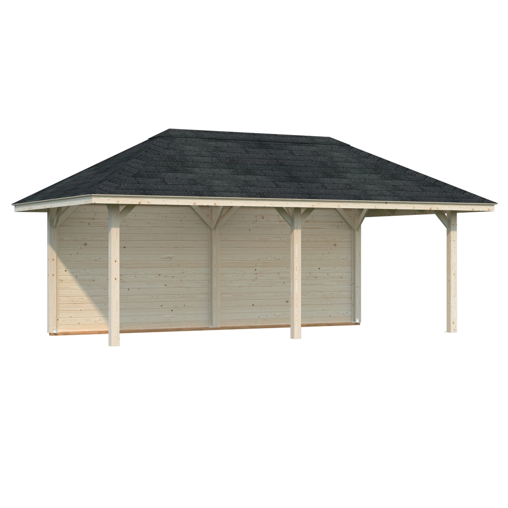 Bianca 16.6m Gazebo with Roof Shingles, 2 Full Walls and Extra Roof (323cm x 588cm x 300cm)