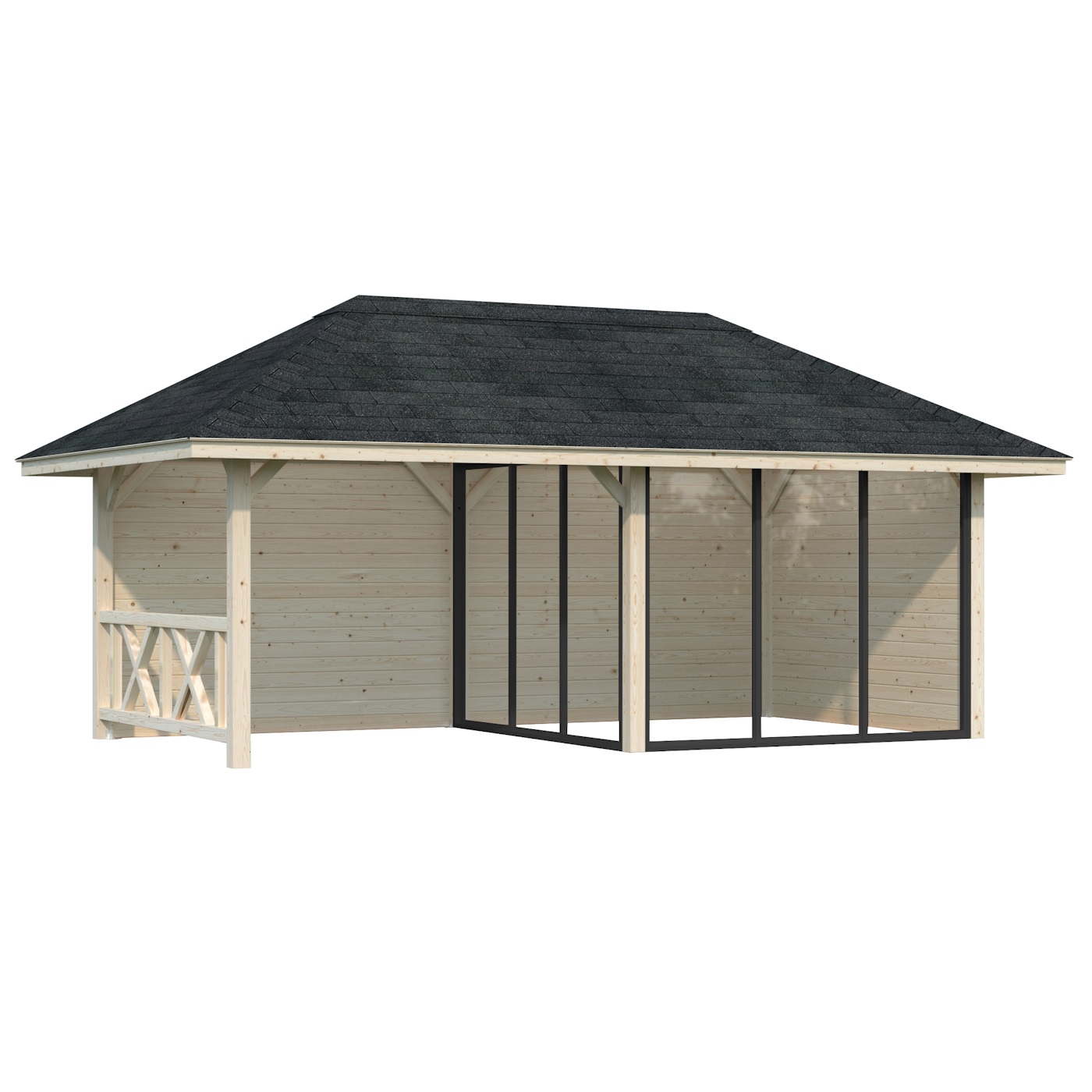 Bianca 16.6m Gazebo with 4 Walls, 2 Sliding Doors and Fence (319cm x 588cm x 300cm)