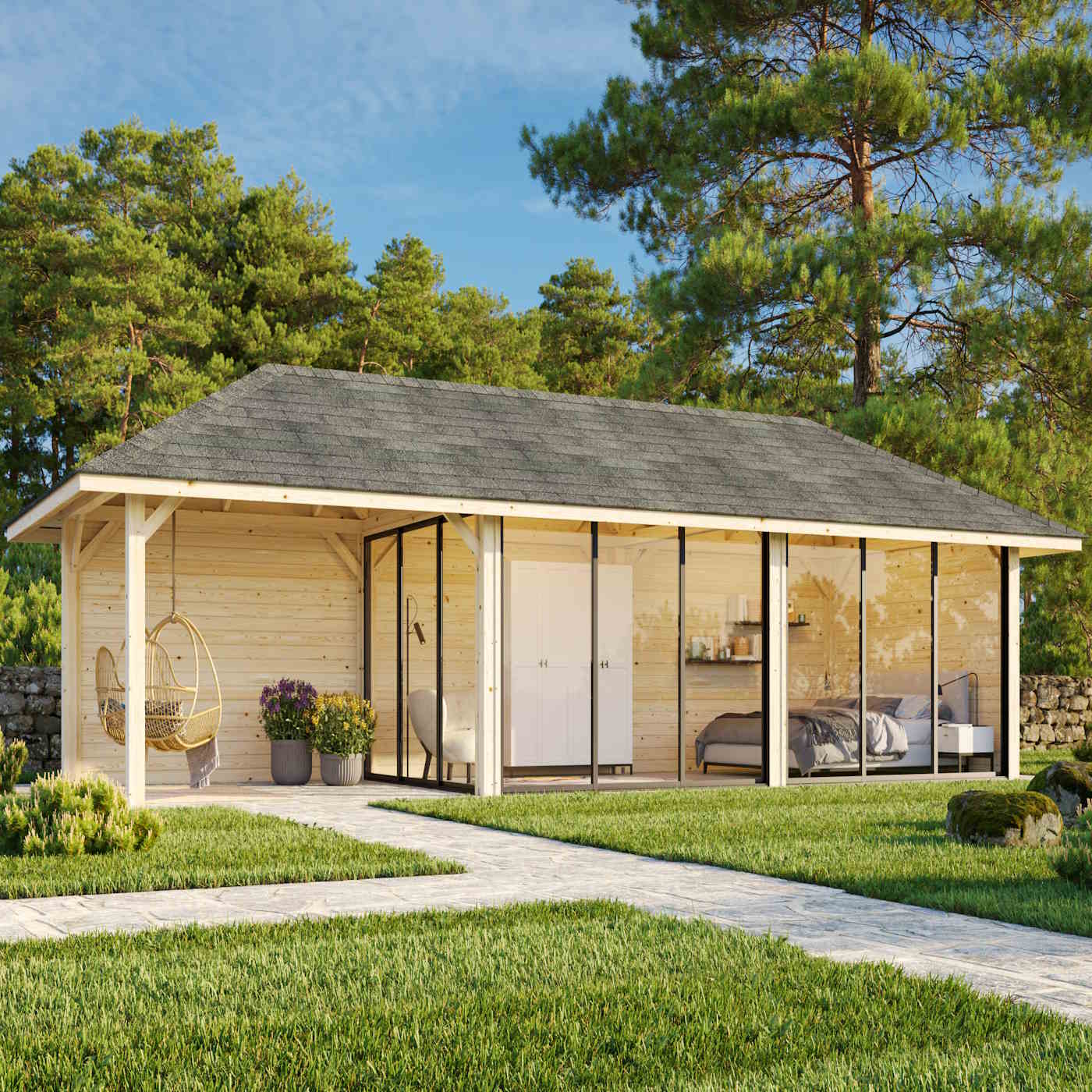 Bianca 24.9m I Gazebo with 4 Full Walls and 3 Sliding Doors (319cm x 876cm x 300cm)