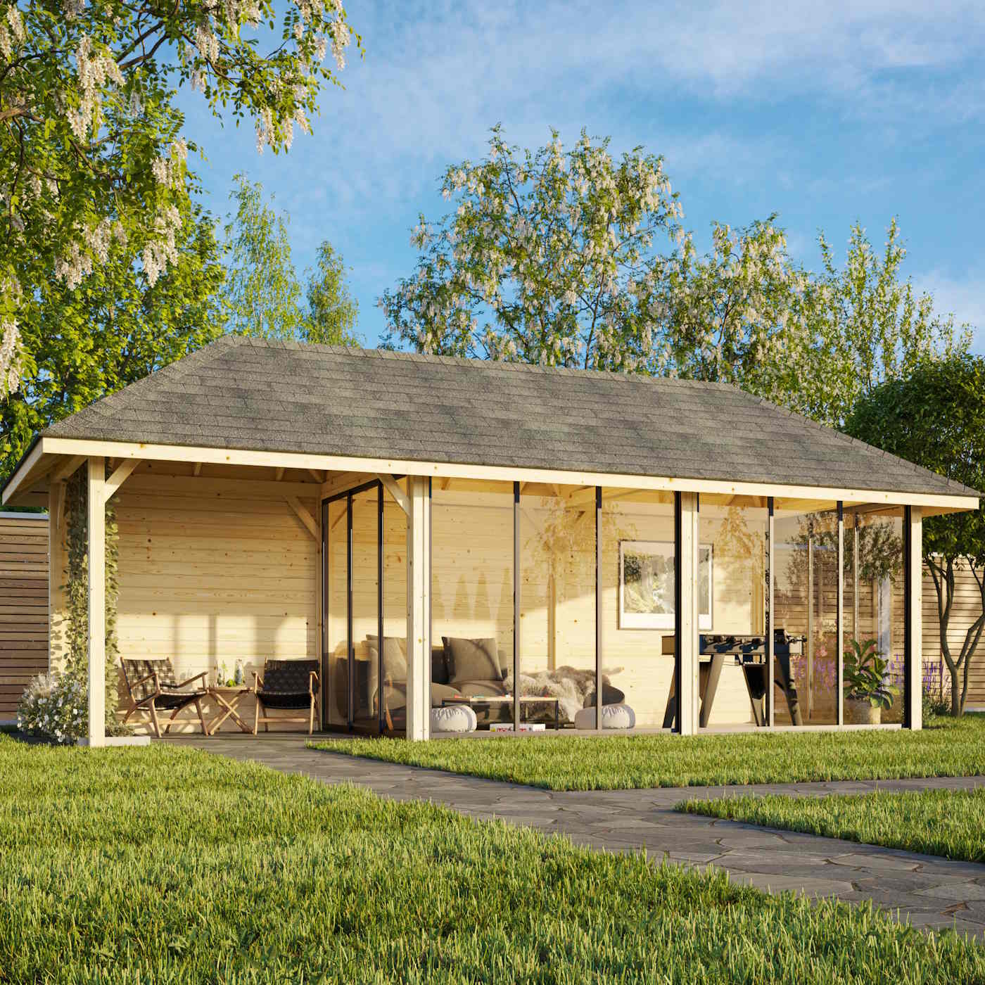 Bianca 24.9m I Gazebo with 3 Full Walls and 4 Sliding Doors (319cm x 876cm x 300cm)