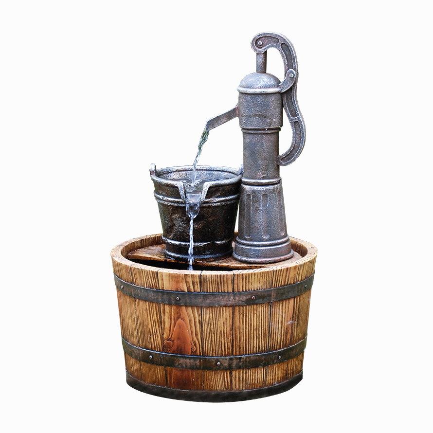 Pump on Wooden Barrel Water Feature