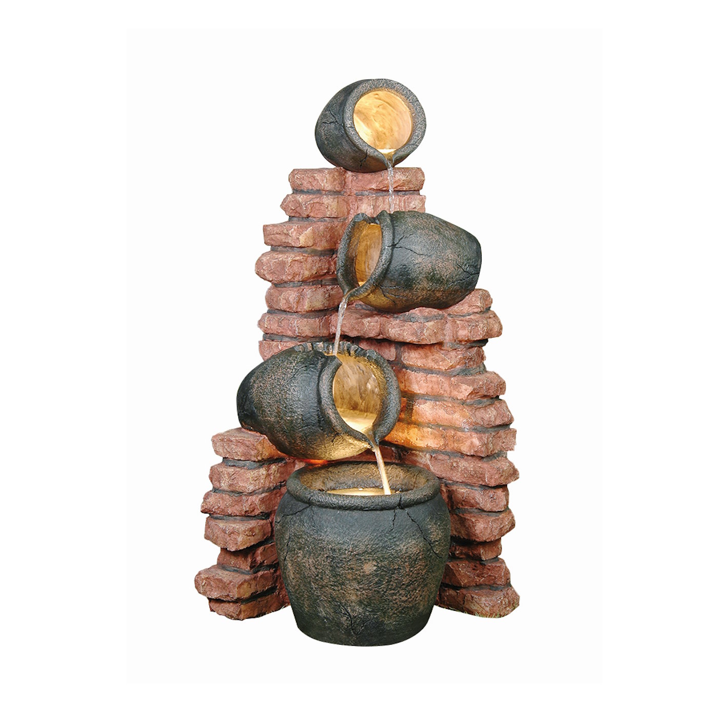 4 Pots On Brick Water Feature
