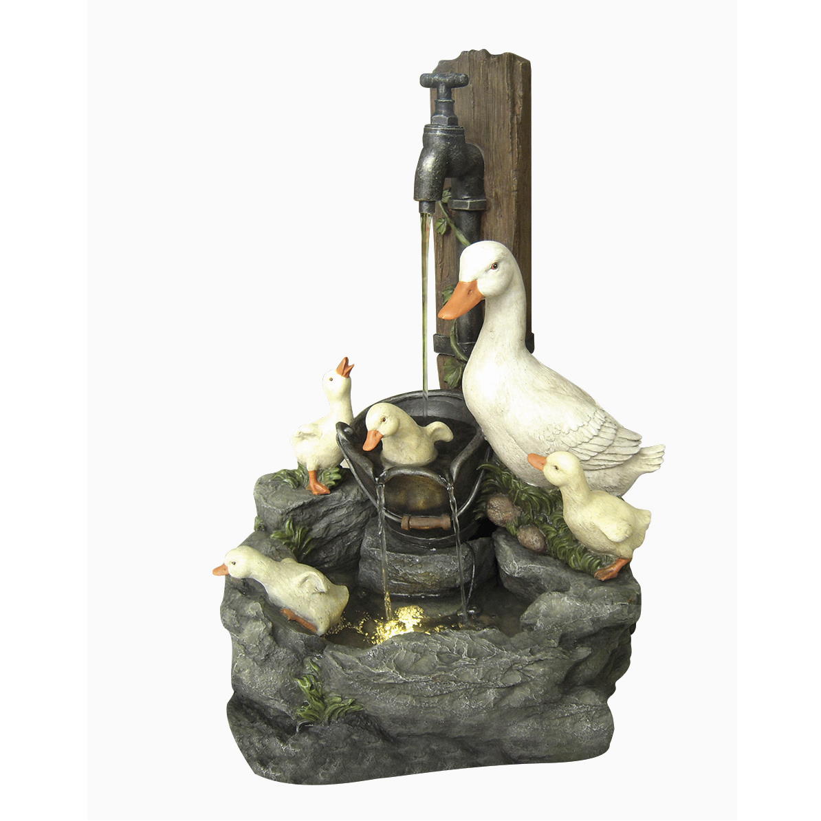 Duck Family at Tap Poly Resin Water Feature