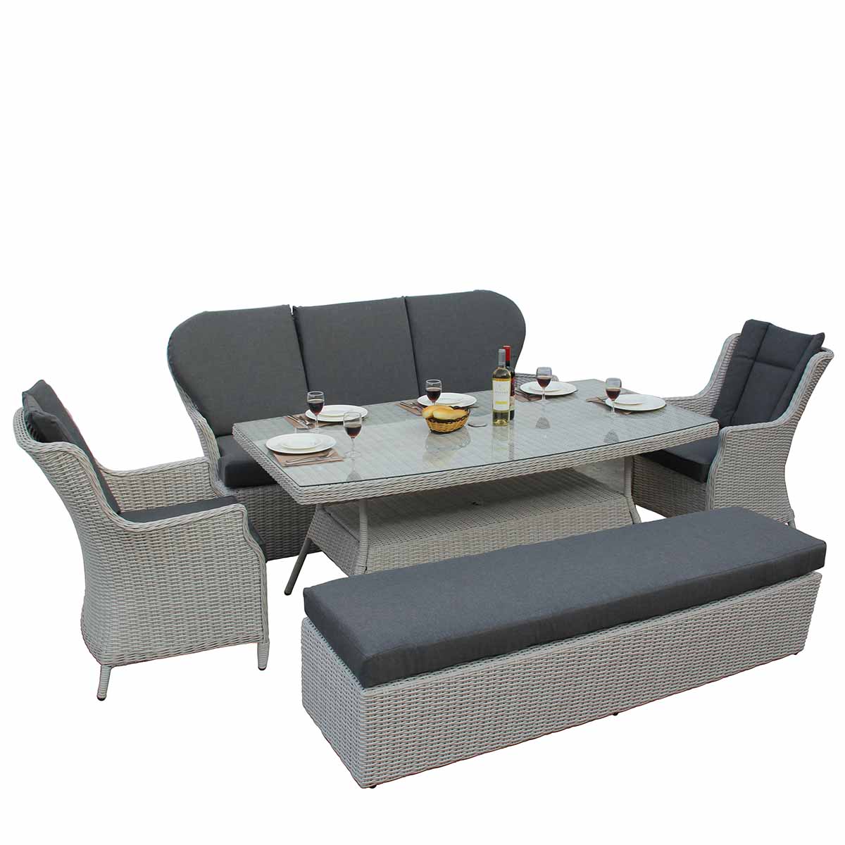 Roma Grey Oblique Table Dining Set with Sofa