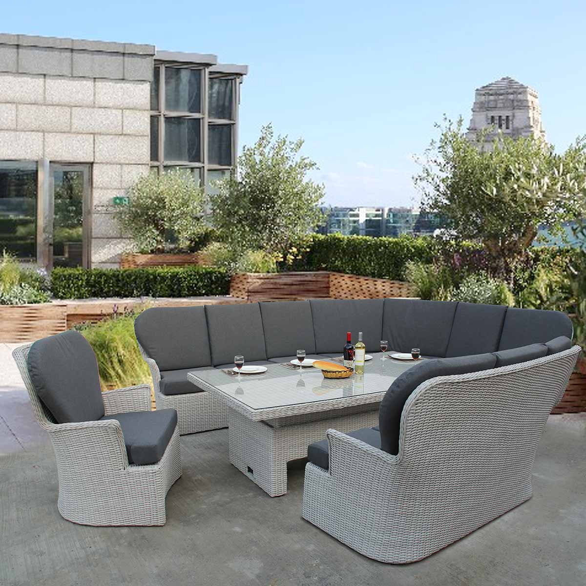Roma Grey Corner Sofa with Height Adjustable Large Table