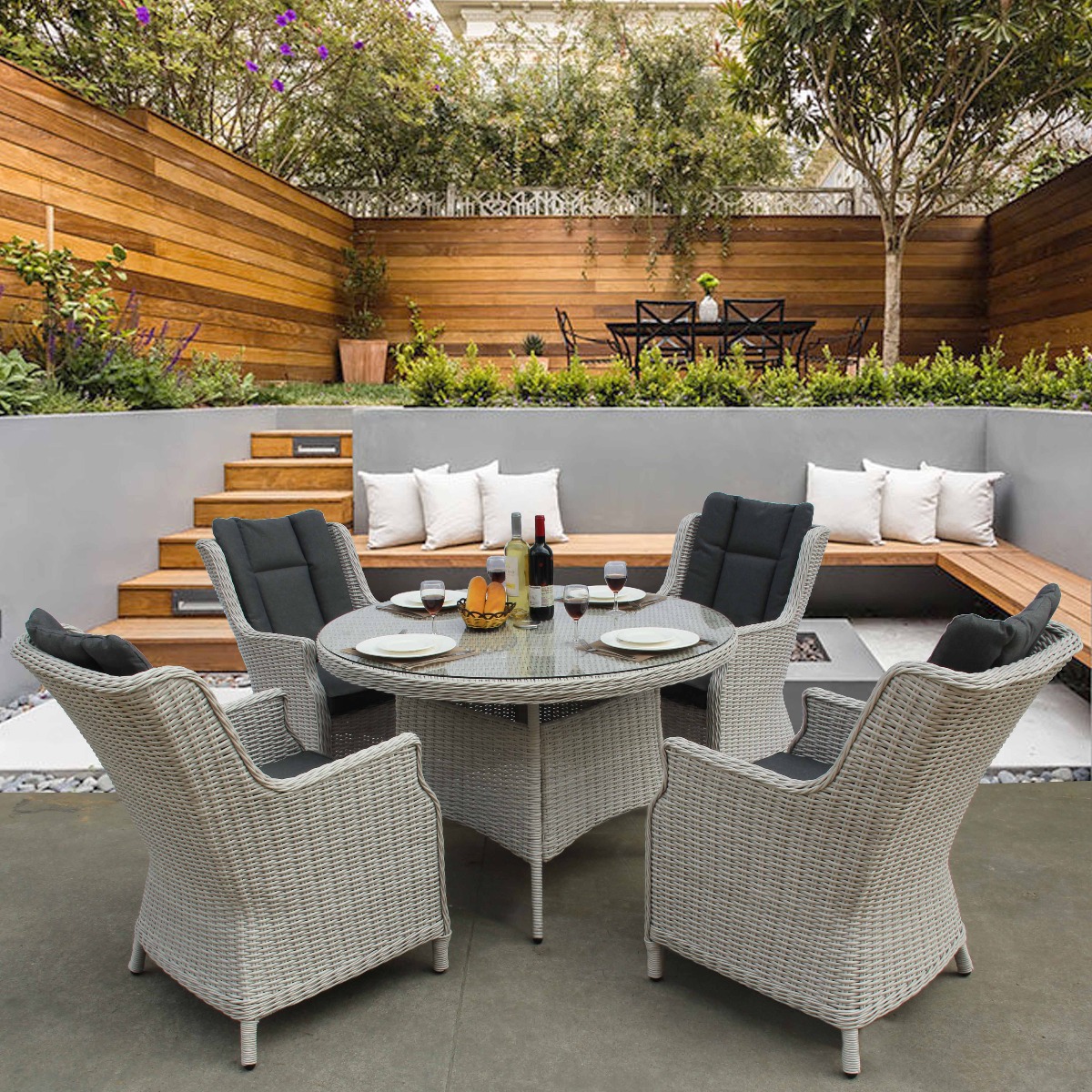 Roma Light Grey 4 Seater Round Dining Set
