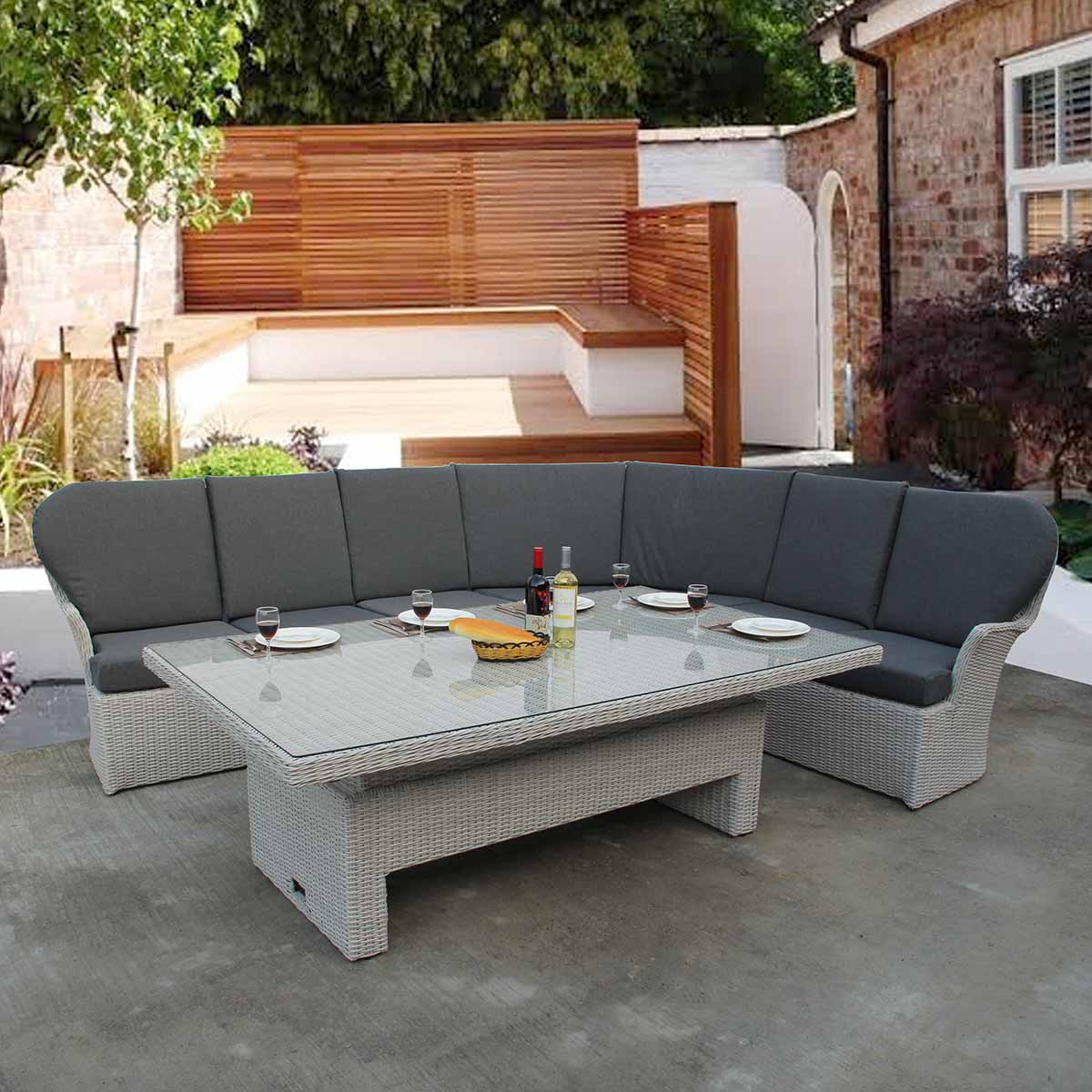 Roma Grey Corner Sofa with Height Adjustable Table