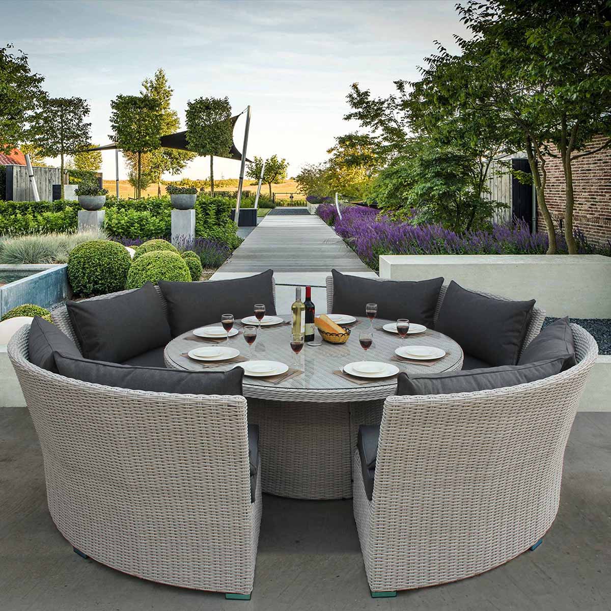 Roma Sevilla Light Grey Rattan Sofa Dining Set