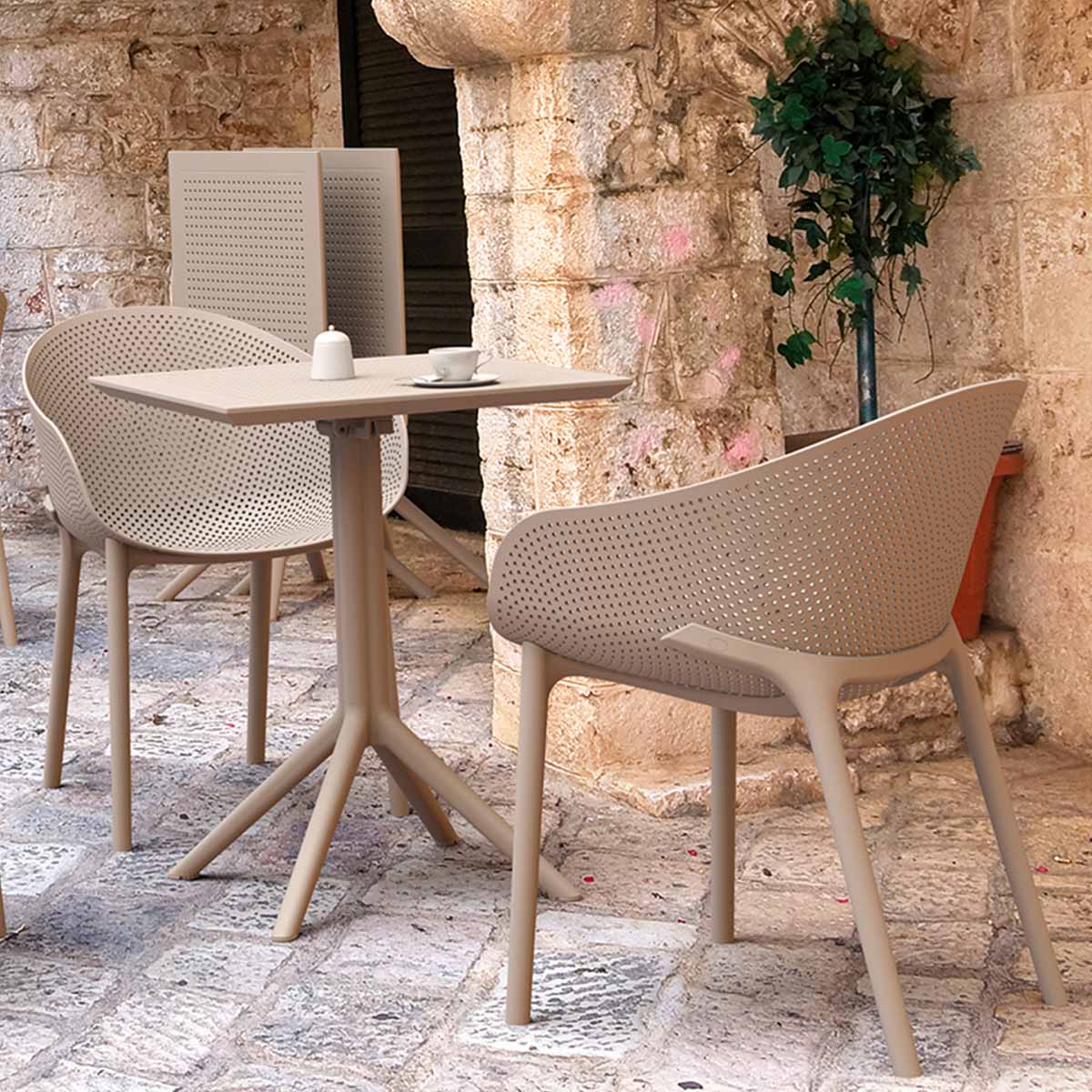 Sky Folding Table Bistro Set in Taupe