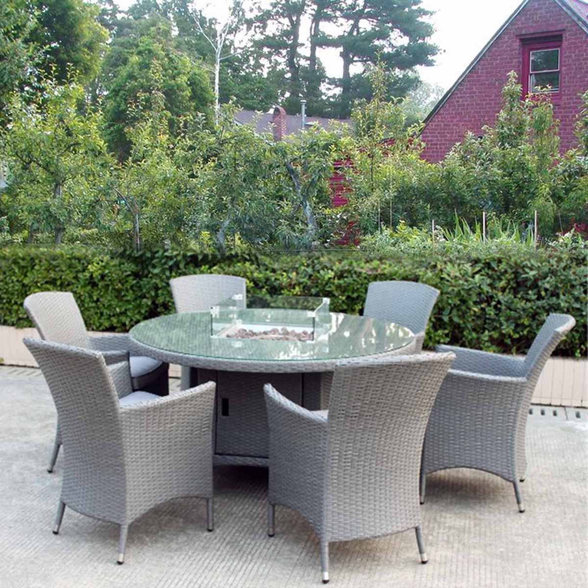 Sofia 6 Seat Round with Firepit Rattan Dining Set