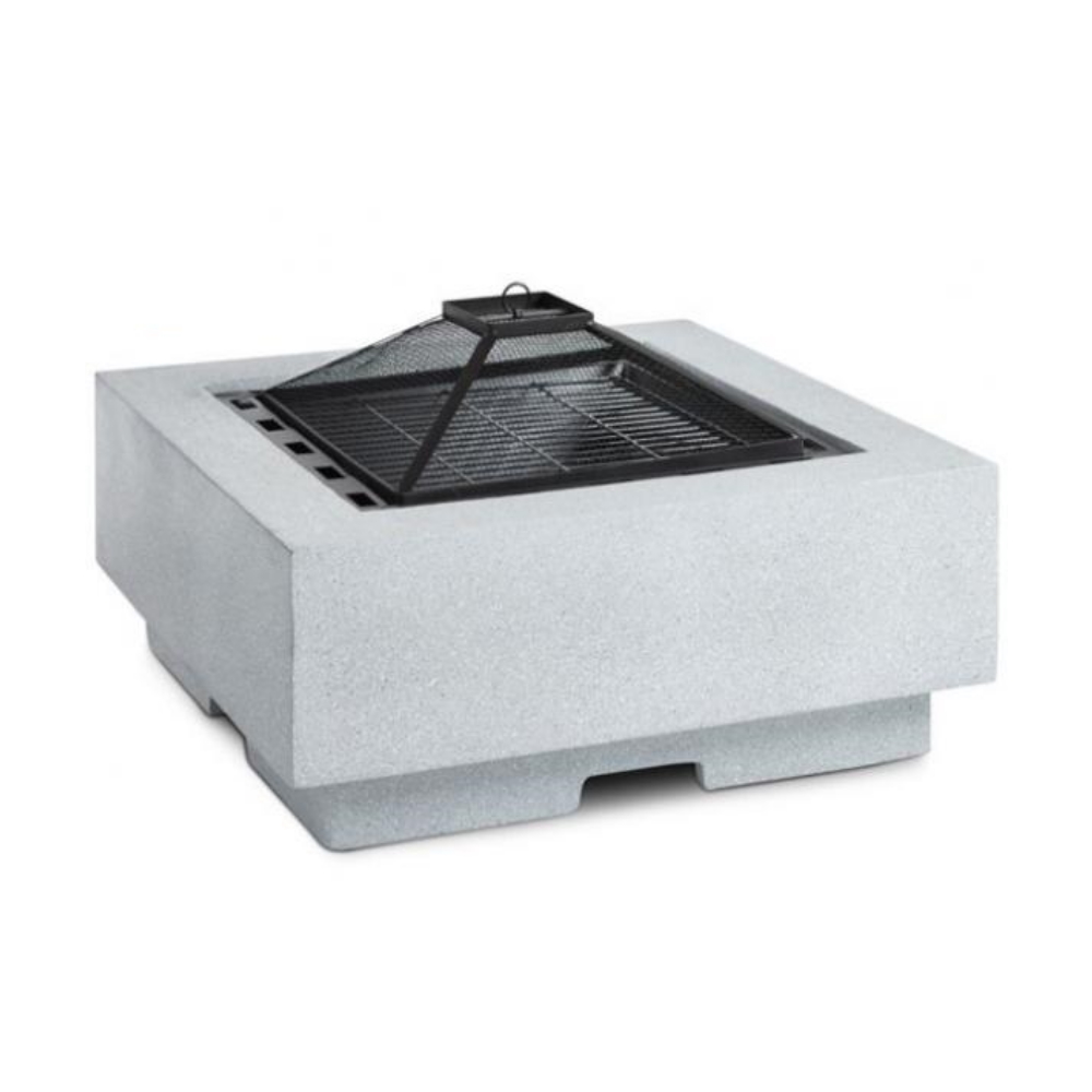 Square Fire Pit including BBQ - Light Grey