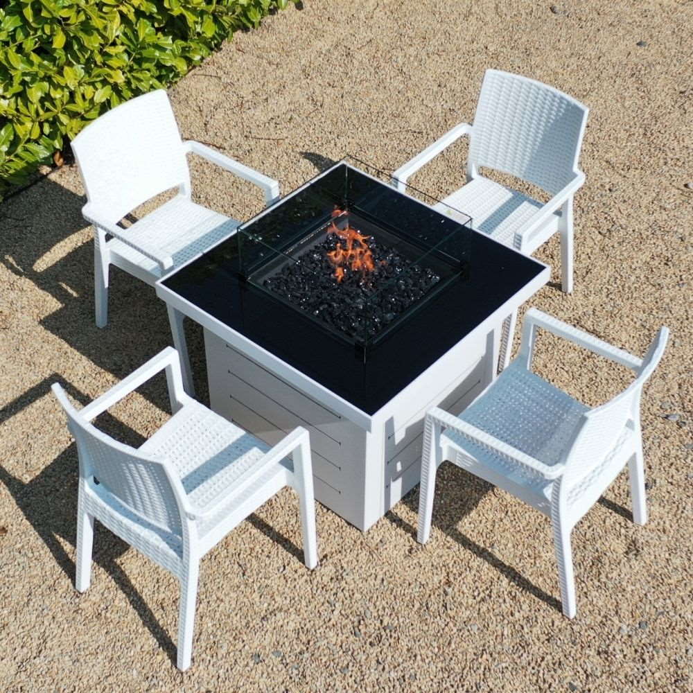 Etna Fire Pit Table with 4 Ibiza Chairs in White
