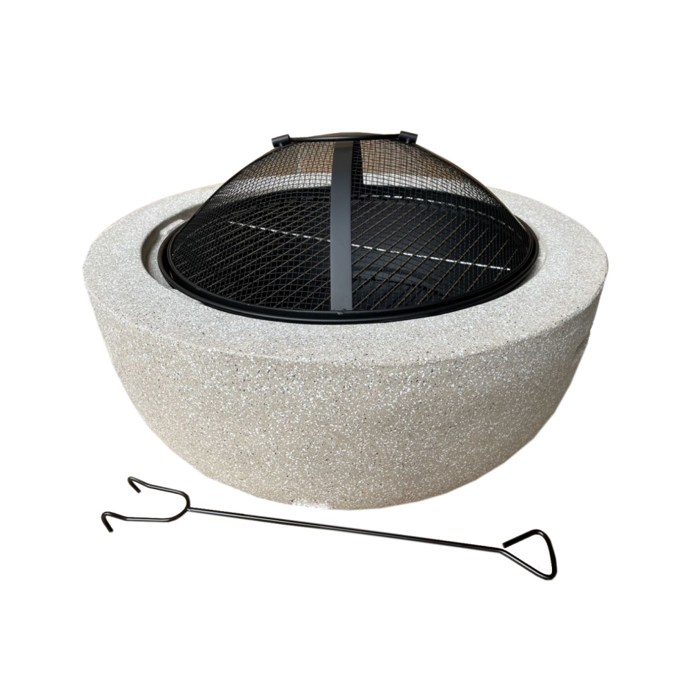 Round Fire Pit including BBQ Grill - Light Grey