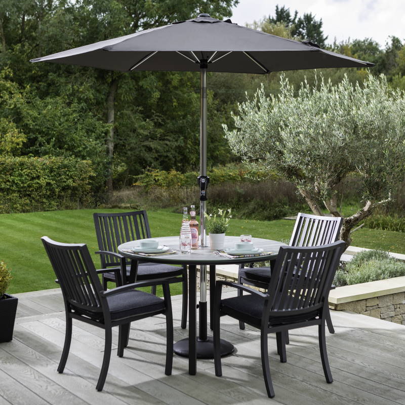Titan 4 Seat Round Set with Parasol and Base