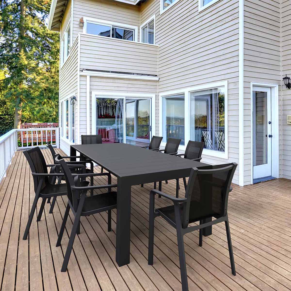 Pacific 8 Chairs Vegas XL Table Set in Black