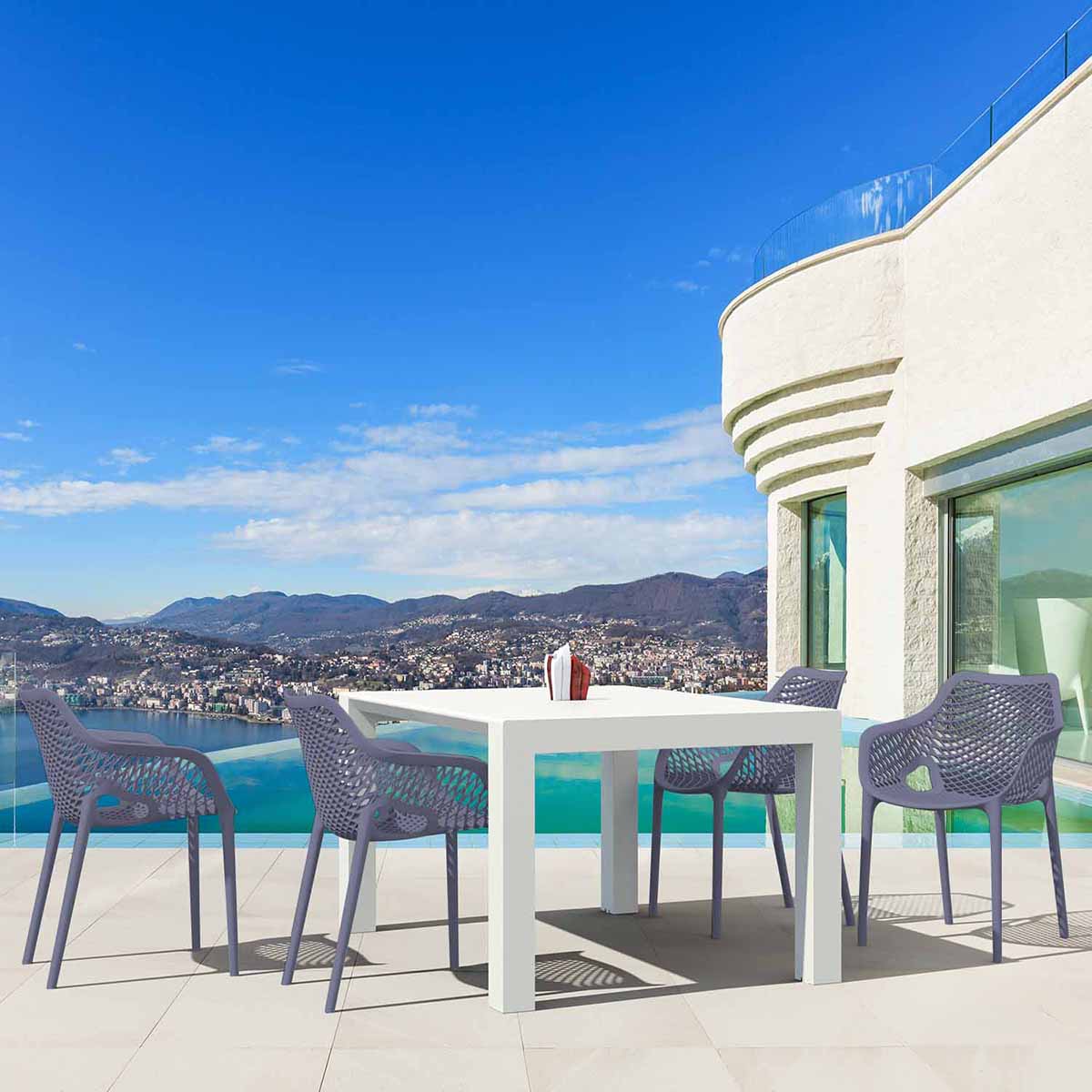 Vegas White 4 Seater Table with Air XL Grey Chairs Set