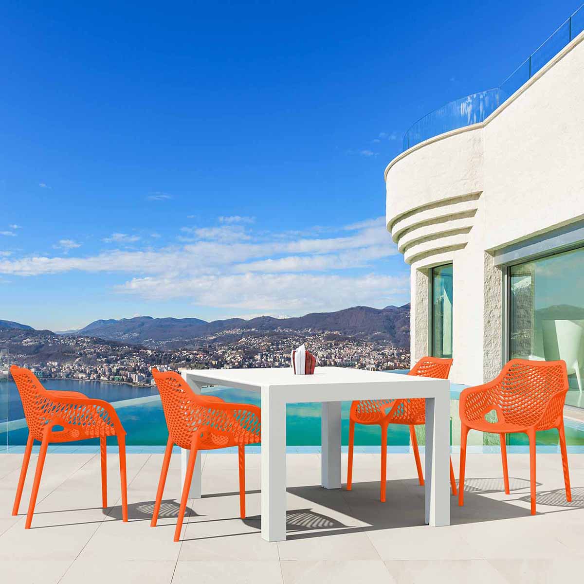 Vegas White 4-6 Seater Expanding Table with Orange Air XL Chairs Set