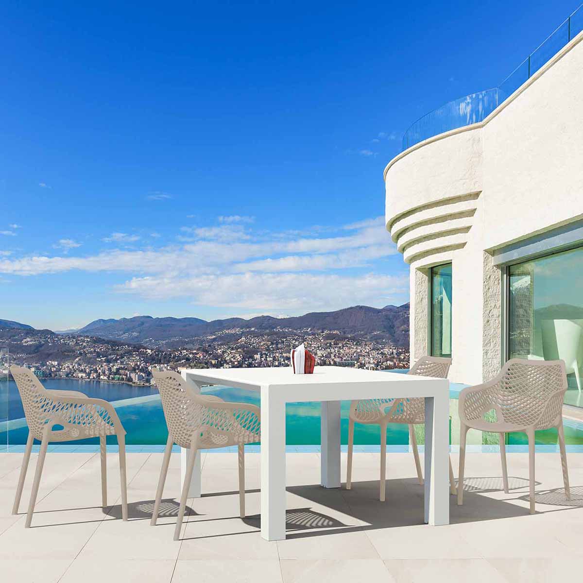 Vegas White 4-6 Seater Expanding Table with Taupe Air XL Chairs Set