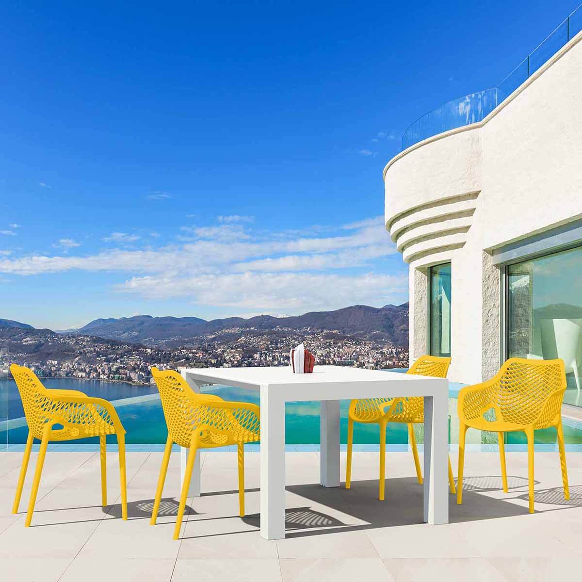 Vegas White 4-6 Seater Table with Air XL Yellow Chairs Set