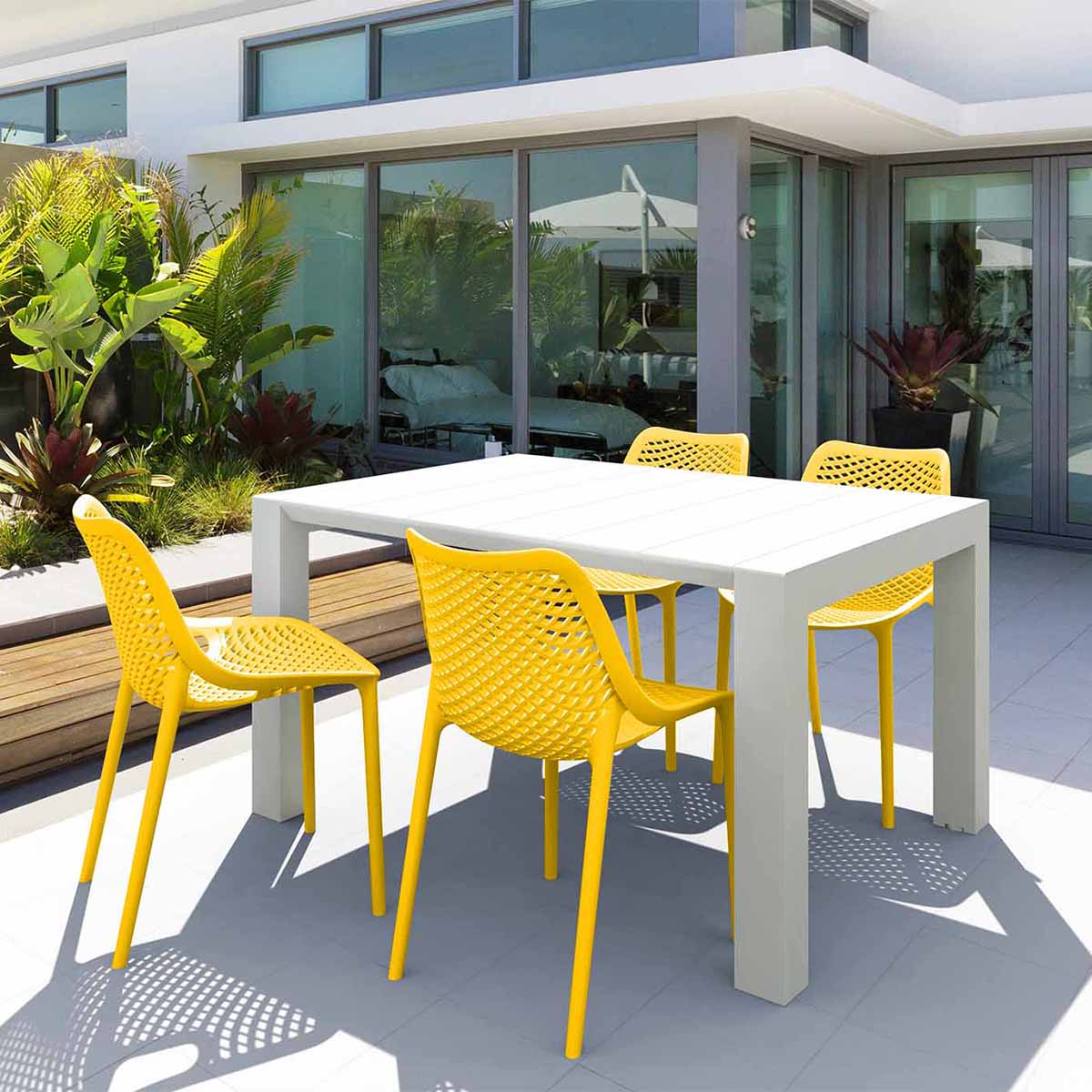 Vegas White 4 Seater Table with Air Yellow Chairs Set
