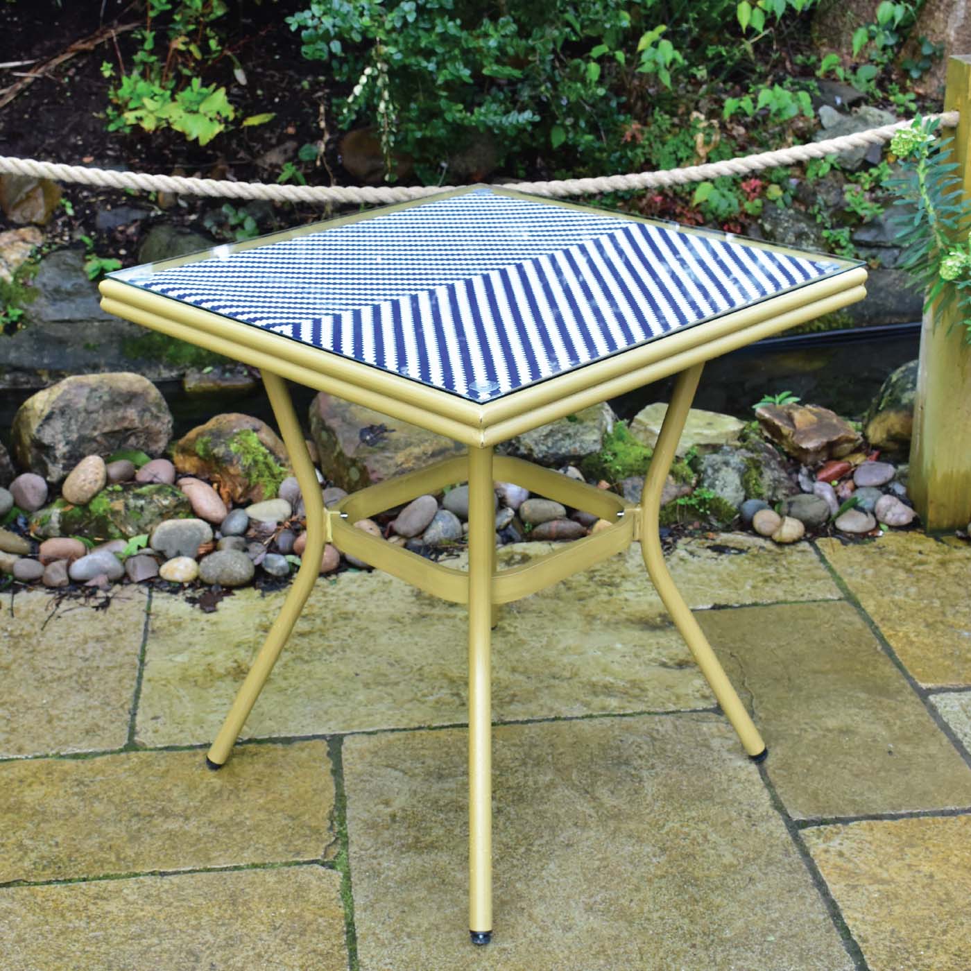 Rennes Parisian 70cm Square Bistro Table - Blue and White