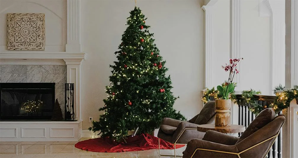 Christmas Tree Beside Fireplace
