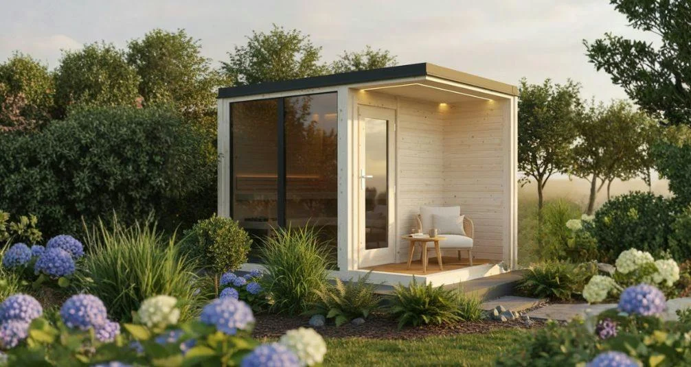 Wooden Sauna Block with Outdoor Patio Area