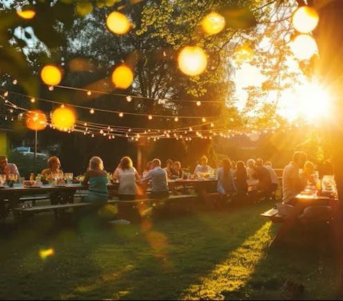 garden party setting evening light