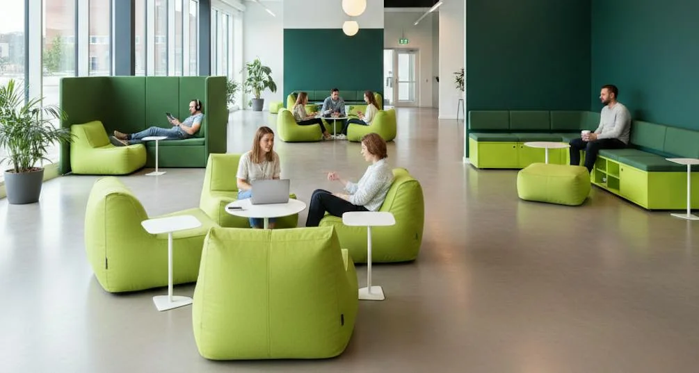 Modern office space showing 3 different beanbag configurations