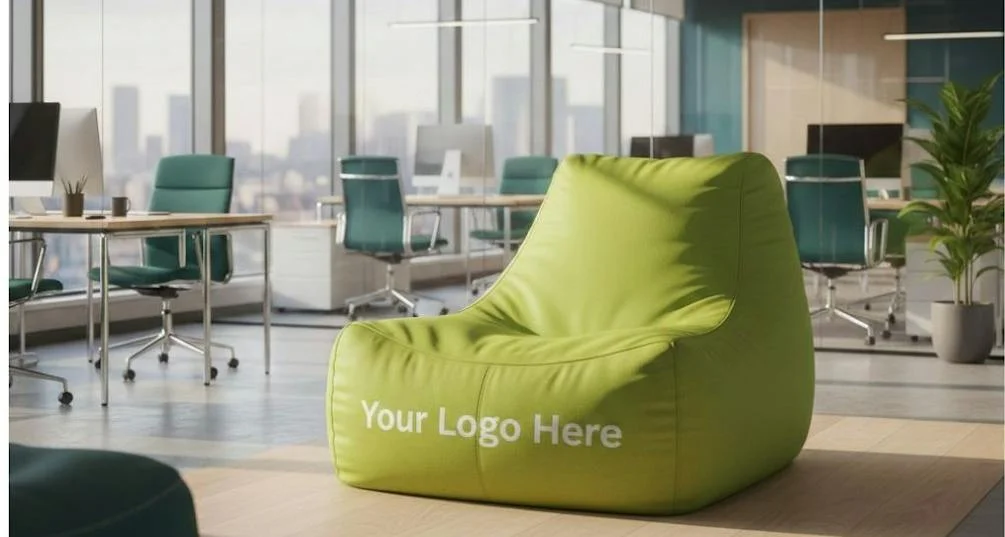Large beanbag in office setting with space for logo