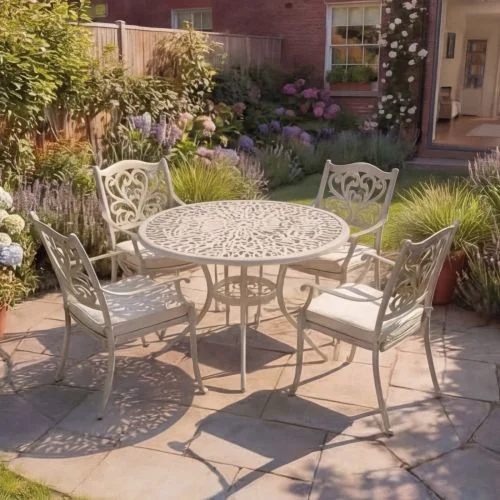 Hampshire 4 Seater Round Cast Aluminium Furniture Set in Sahara