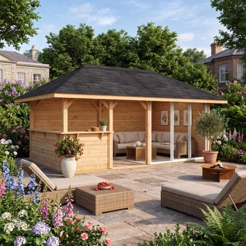 Bianca 16.6m Connect with Roof Shingles, 3 Full Walls, 2 Sliding Doors, Apex Wall, Half Wall Corner and Extra Roof (323cm x 588cm x 300cm)