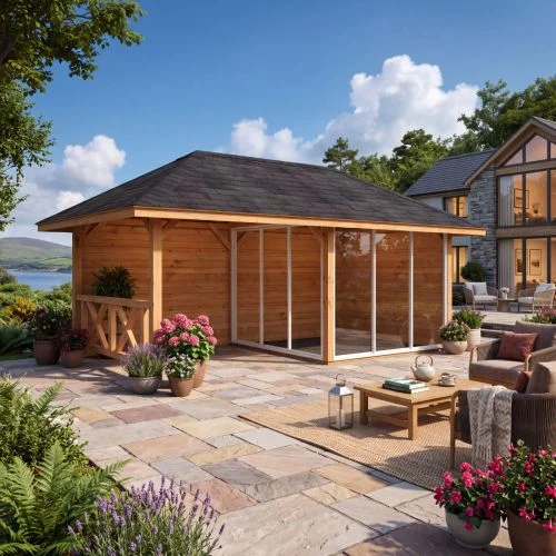 Bianca 16.6m Connect with Roof Shingles, 3 Full Walls, Fence, 2 Sliding Doors, Apex Wall and Extra Roof (323cm x 588cm x 300cm)
