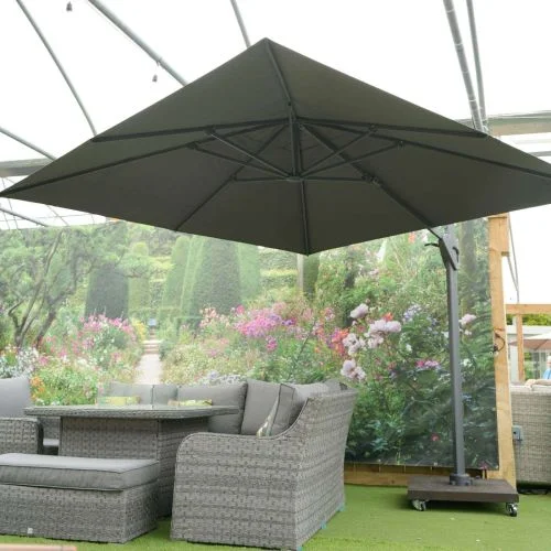 Alexander Rose 3m Square Aluminium Cantilever Parasol in Charcoal with 90kg Base