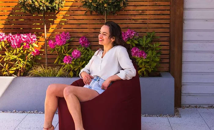 Classic bean bag chair on a sunny garden patio