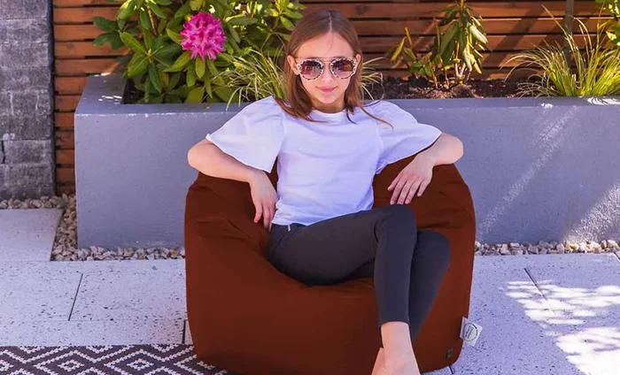 Classic bean bag chair being used on a garden patio