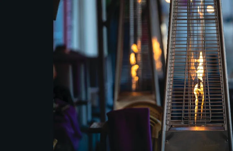 Close up of pyramid garden flame heater