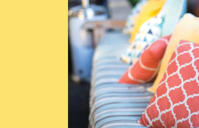 Close up of outdoor cushions on sofa