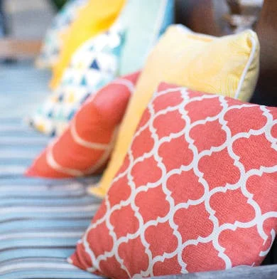 Close up of outdoor cushions on sofa