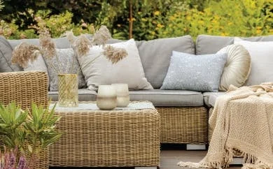 Rattan garden furniture on patio