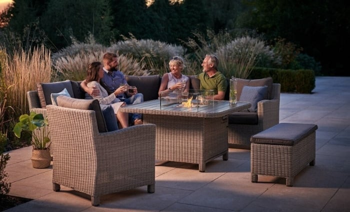 corner rattan firepit furniture set